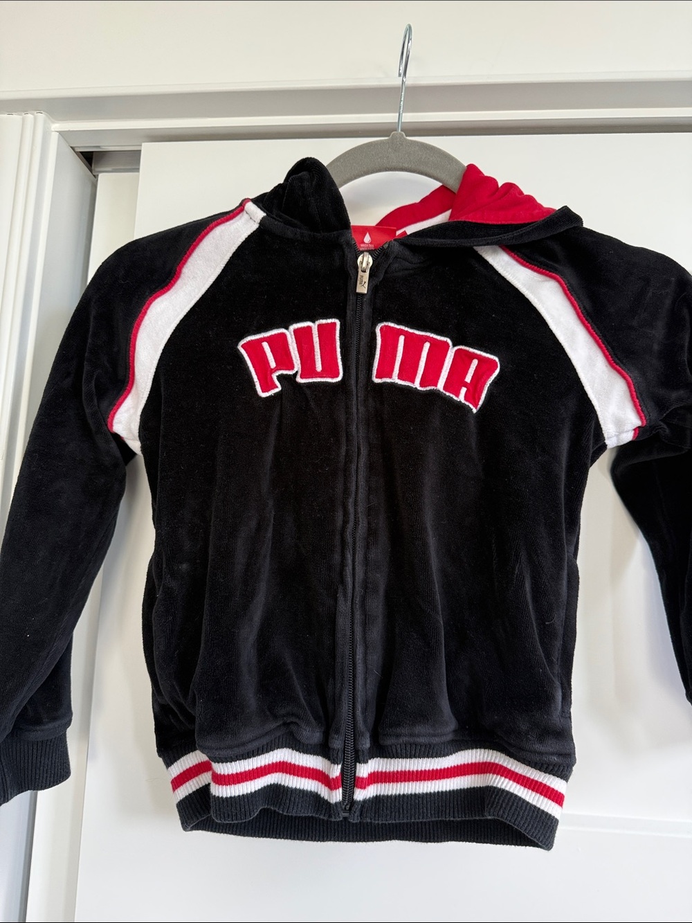 Puma Black, Red & White Velour Zip Hoodie